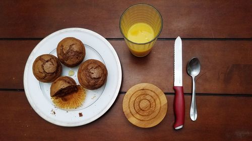 Directly above shot of breakfast served on table