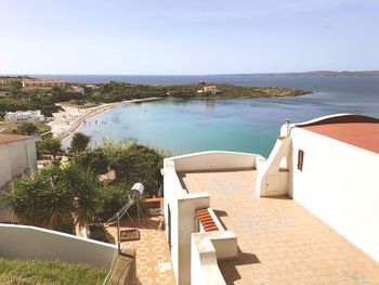 High angle view of swimming bay over houses