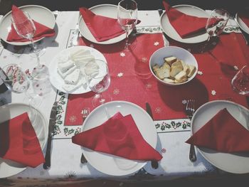 High angle view of food on table