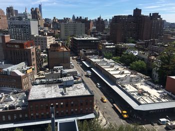 High angle view of cityscape against sky