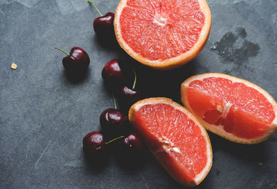 High angle view of strawberries