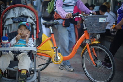 Boy riding bicycle