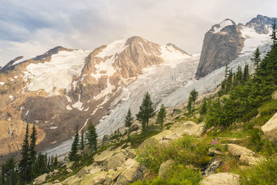 The spires and glacier in bugaboo provincial park, british colum