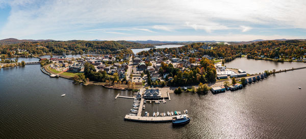 Boats moored at harbor