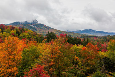 Scenic view of mountains against sky during autumn