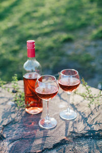 Glass of wine on table