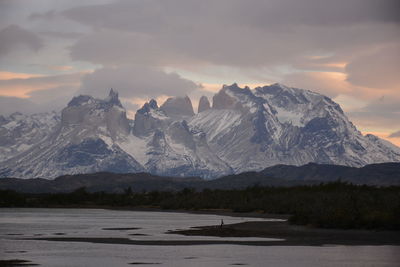 Scenic view of mountains against sky during sunset