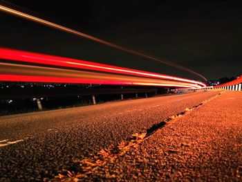 Light trails on road at night