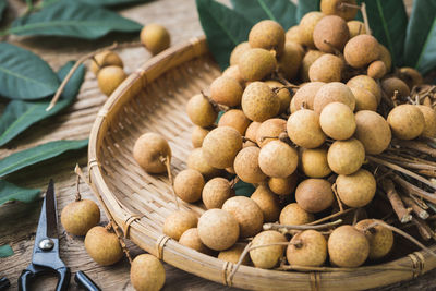 High angle view of vegetables in basket for sale