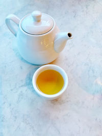 High angle view of tea on table