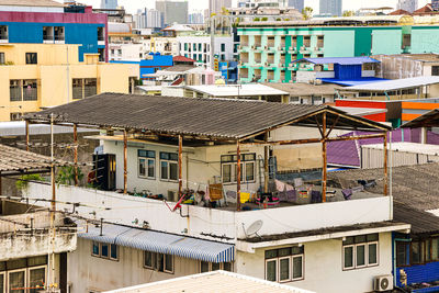 High angle view of buildings in city