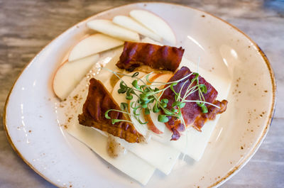 High angle view of meal served in plate