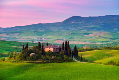 Scenic view of landscape against sky during sunset