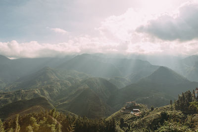 High angle view of mountains against sky