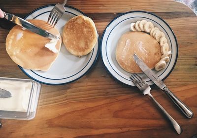 High angle view of bread in plate on table