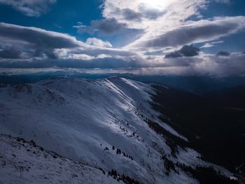 Scenic view of snowcapped mountains against sky