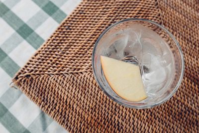 High angle view of drink on table