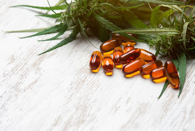 Close-up of pills on table