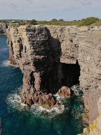 View of rock formations in sea