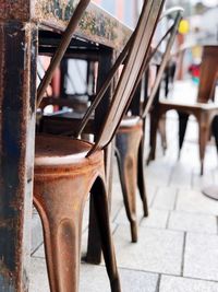 Close-up of chair in abandoned building