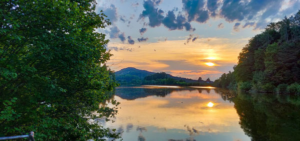 Scenic view of lake against sky during sunset