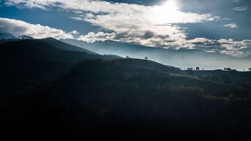 Scenic view of silhouette mountains against sky