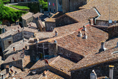 Roofs of little medieval town of sorano, tuscany, italy