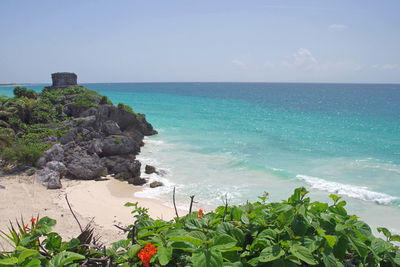 Scenic view of sea against clear sky