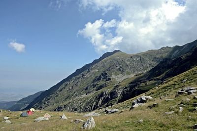 Panoramic view of landscape and mountains against sky