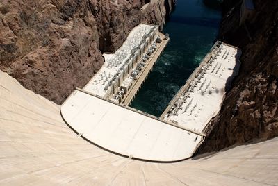 High angle view of hoover dam on colorado river