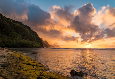 Scenic view of sea against sky during sunset