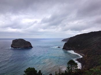 Scenic view of sea against cloudy sky