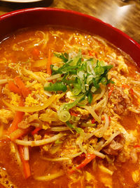 High angle view of soup in bowl