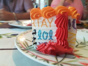 Close-up of cake on table