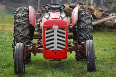 Horse cart on field