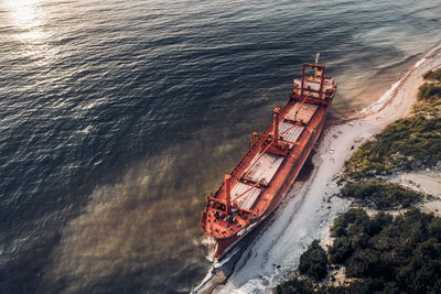 High angle view of nautical vessel on sea