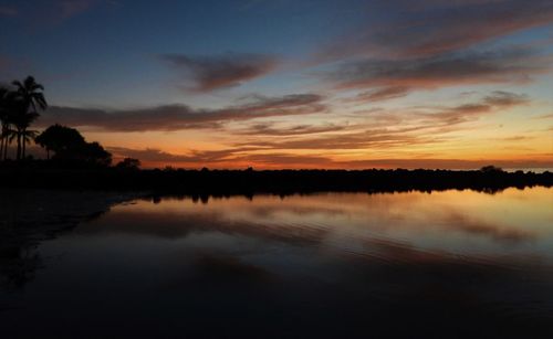 Scenic view of lake against sky during sunset