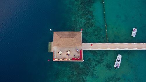 High angle view of swimming pool by sea