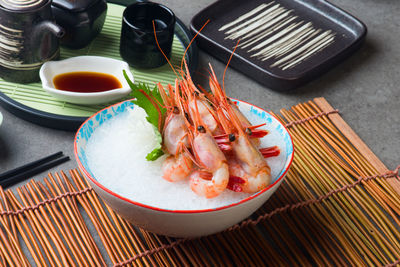 High angle view of food in plate on table