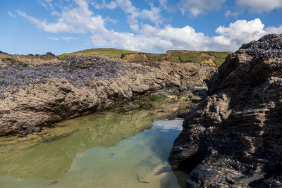 Scenic view of rock formations against sky