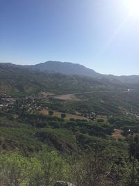 High angle view of landscape against clear sky