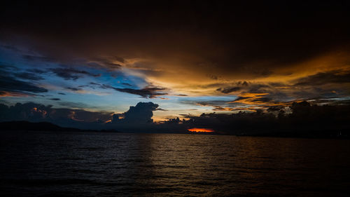 Scenic view of sea against dramatic sky