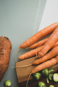 High angle view of vegetables on table