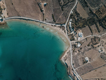 Aerial view of landscape by sea