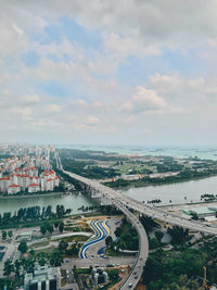 High angle view of cityscape against sky