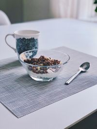 Close-up of breakfast served on table