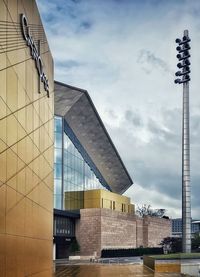Low angle view of modern building against sky