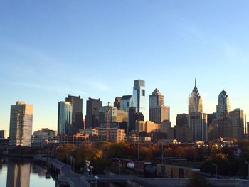 City skyline at dusk