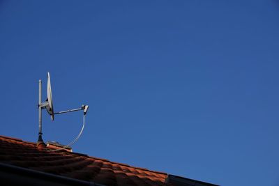 Low angle view of house roof against clear sky