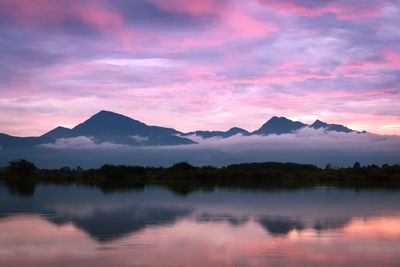 Scenic view of lake against sky during sunset